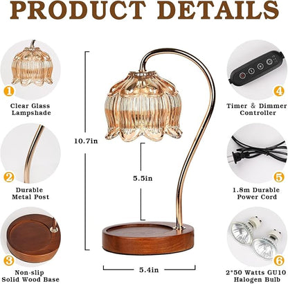 Funistree Flower Candle Warmer Lamp with Timer, Dimmable Candle Lamp Warmer, Christmas Birthday Gifts for Women Mom Her, Housewarming Home Decor, Lotus Wax Warmer for Yankee Candles - Amber-2 Pack