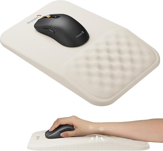 ProtoArc MP50 Ergonomic Mouse Pad with Wrist Rest, MP50 Mousepad with Massage Design, Soft Memory Foam and Non-Slip PU Base for Pain Relief, Desk, Home, Office, 12x8 Inches, Beige (Mouse Not Included)