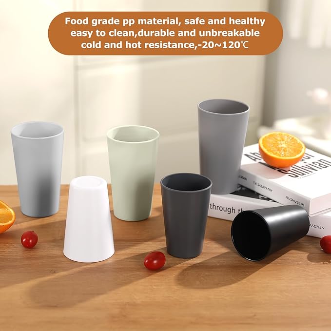 HEYCOME 24 Pcs Unbreakable Plastic Cups Set, 20 oz Reusable Plastic Cups, Stackable Water Tumblers, Drinking Cup for Kitchen, Outdoor, BPA-free, Dishwasher Refrigerator and Microwave Safe, Black