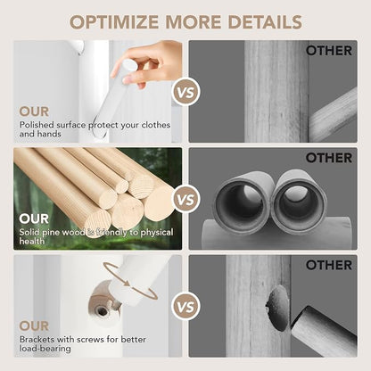 Hupmad Wooden Tree Coat Rack Stand,Sturdy Freestanding Coat Rack with 8 Hooks,3 Adjustable Height for Child Adult,Wood Coat Stand Tree Fits Entryway Bedroom Office for Bags,Hats, 2 Pack