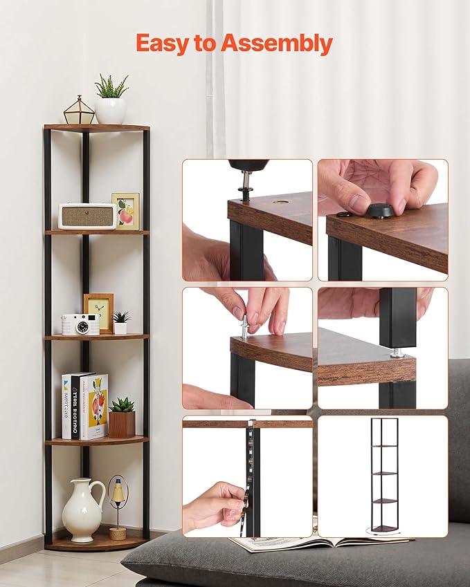 VEVOR 5 Tier Corner Shelf with LED Light, 64" Tall Corner Bookshelf with Storage Shelves for Collectibles, Display Shelf with Multi-Color Lights Controlled Via RC/APP for Bedroom, Living Room, Office