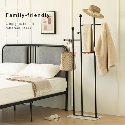 Standing Coat Rack with Marble Base Heavy Duty Clothes Hanger Rack Metal Coat Tree for Clothes Hats Scarfs Purses 19.69 x 11.02 x 68.9 Inches (Black)