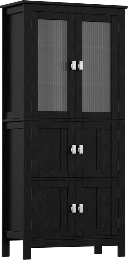 Akxomel 53.1" H Tall Bathroom Storage Cabinet, Bathroom Floor Cabinet with 6 Doors and Adjustable Shlef, Linen Cabinet, Pantry Cabinet for Living Room, Kitchen, Entryway, Black