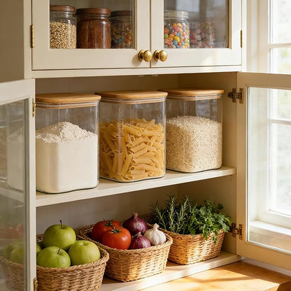 KEYWING 115oz Glass Food Storage Containers with Bamboo Lids, 2 Pack Large Square Airtight Glass Jars for Flour, Sugar, Cereal, Rice, Pasta & Coffee Beans