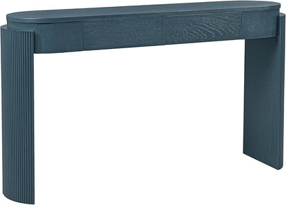 LKTART 55" Sofa Table with Oval Top and 2 Drawers, Entryway Console Table with Fluted Design for Hallway,Foyer,Entry and Living Room (Easy Assembled-Navy)