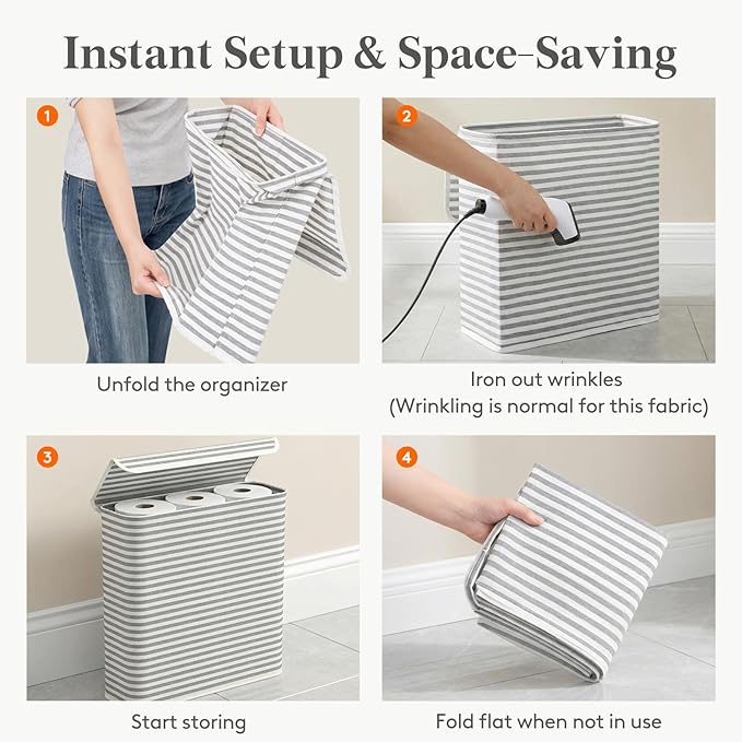 Lifewit 29L Toilet Paper Storage Holder for 12 to 16 Rolls, Foldable Fabric Toilet Paper Basket with Lid, Freestanding Bathroom Tissue Storage and Organization for TP, Towels and Toiletries, Gray