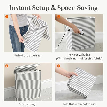 Lifewit 29L Toilet Paper Storage Holder for 12 to 16 Rolls, Foldable Fabric Toilet Paper Basket with Lid, Freestanding Bathroom Tissue Storage and Organization for TP, Towels and Toiletries, Gray