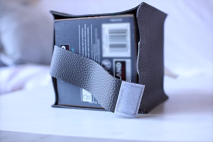 Tissue Box Cover Holder, Square with Bottom Belt by Carrot's Den - PU Leather Decorative Organizer for Tabletop, Bathroom, Car, Office | Pure White