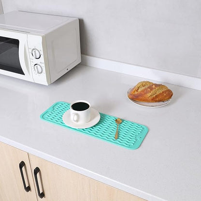 Silicone Dish Drying Mat for Multiple Usage,Easy clean,Eco-friendly,Heat-resistant Silicone Mat for Kitchen Counter,Sink,Bar,Bottle,or Cup Mint M 17 inches x 6 inches