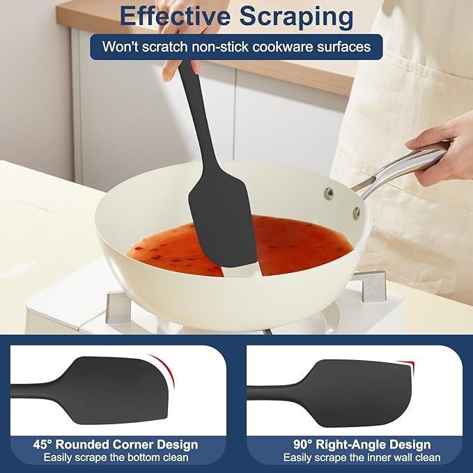 4 Pcs Silicone Spatula Set, 11.4 In, 600°F Heat Resistant Rubber Spatulas for Baking, Cooking & Mixing, Flexible and Non-Stick Kitchen Utensils, Seamless & Dishwasher Safe (Black)