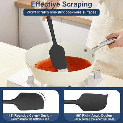 4 Pcs Silicone Spatula Set, 11.4 In, 600°F Heat Resistant Rubber Spatulas for Baking, Cooking & Mixing, Flexible and Non-Stick Kitchen Utensils, Seamless & Dishwasher Safe (Black)