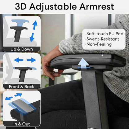 Autonomous ErgoChair Pro Grey Foam Ergonomic Office Chair for Back Pain Relief Adjustable Lumbar Support, Headrest, Big and Tall Home Office Desk Chair Comfy 300 LBS with Swivel Wheels for Long Hours