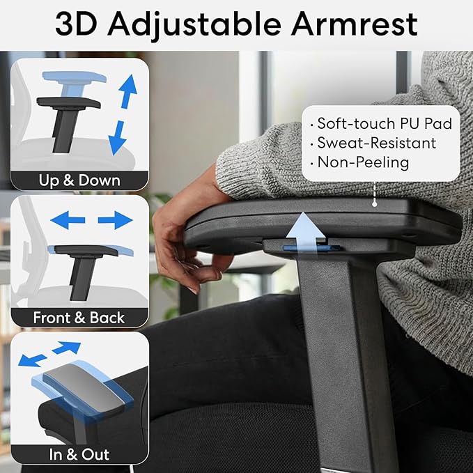 AUTONOMOUS ErgoChair Pro Black Foam Ergonomic Office Chair For Back Pain Relief Adjustable Lumbar Support, Headrest, Big And Tall Home Office Desk Chair Comfy 300 LBS with Swivel Wheels For Long Hours