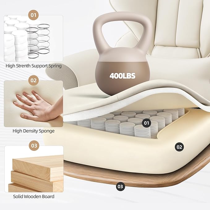 7-Point Massage Office Chair,Heated Manageral Chair,Ergonomic Executive Chair with Footrest,Adjustable Armrest，Computer Chair for Offices, Study Areas, Gaming Spaces,Beige