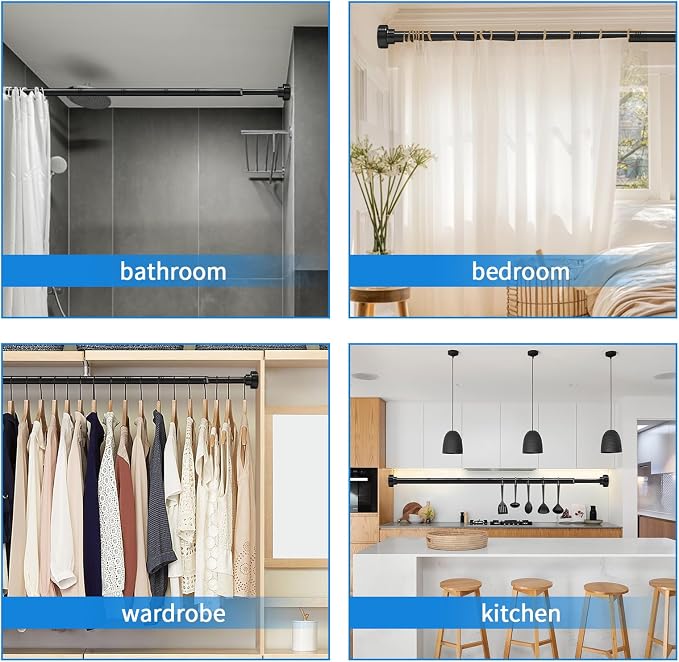 YNL Shower Curtain Rod 34-96 Inches(2.8-8ft), Adjustable Shower Rod No Drilling, Non-Slip, Never Rust, Stainless Steel, Suitable for Bathroom Window, Matte Black