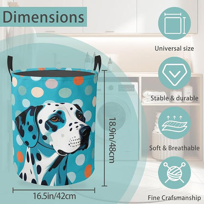 Dalmatian Dog Laundry Basket With Handles Tote Bag Oxford Cloth Funny Laundry Hamper Clothes Storage Bucket Toy Organizer 16" X 20.8"For Bathroom/Laundry/Bedroom