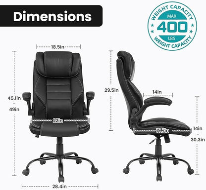 Big and Tall Executive Office Chair 400lbs for Heavy People, Ergonomic Computer Desk Chair with Lumbar Support & Adjustable Headrest, Comfy High Back Leather Office Chairs for Back Pain Relief, Black