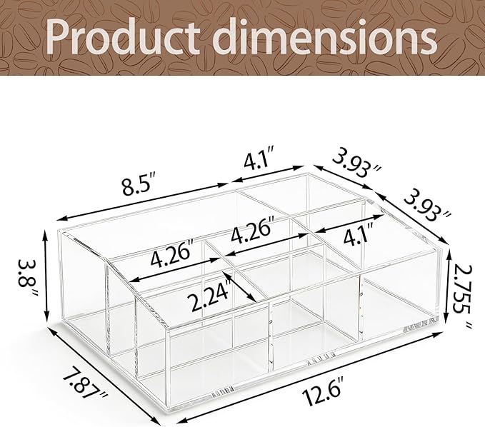 Coffee Station Organizer for Countertop - Clear Acrylic Coffee Bar Accessories and Organizer with Removable Dividers for Pods Condiment Syrup Tea Cups Stirrers Tea Bag - Farmhouse Table Decor