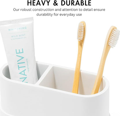 Yew Design Matte White Large Toothbrush and Toothpaste Holder and Cup for Bathroom Vanity and Countertop, Round Organizer for Electric Toothbrushes, Floss, Razors, Cotton, and Mouthwash
