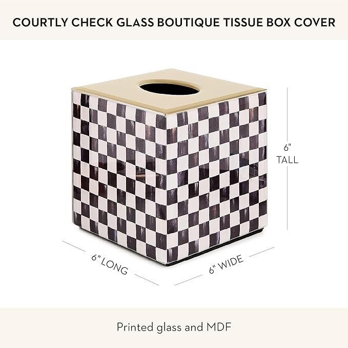 MACKENZIE-CHILDS Glass Tissue-Box Cover, Boutique Bathroom Decor, Black-and-White Courtly Check