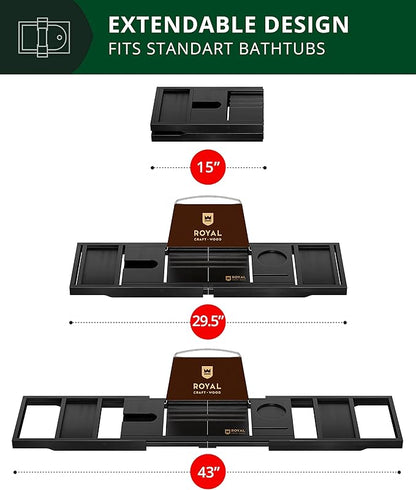 ROYAL CRAFT WOOD Premium Foldable Bathtub Tray Caddy - Wood Bath Tray for Tub, Bamboo Shelf, Expandable Bath Table Trays, Bathtub & Bathroom Accessories for New Home & Mothers, Birthday Gifts for Mom
