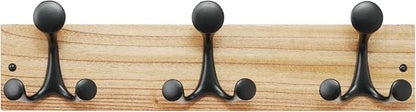 SKOLOO 17-Inch Wood Coat Rack Wall Mount with 3 Triple Hooks - Ideal for Family Entrances, Classrooms, and Pet Supplies Storage - Perfect Coat Hooks for Wall, Black on Natural