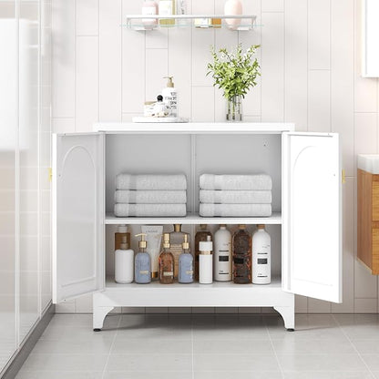 Metal Sideboard Buffet Cabinet with Storage,33 Inch Coffee Bar Cabinet with Adjustable Shelf, White Kitchen Sideboard Cabinets for Dining Room, Living Room