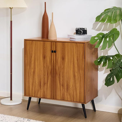 EROMMY Fluted Sideboard Buffet Cabinet, Wooden Storage Cabinet with Adjustable Shelf, Multifunctional Accent Cabinet with Adjustable Shelves for Living Room, Dining Room, Entry, Hallway, Walnut