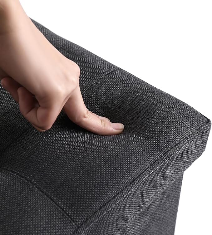 CUYOCA Storage Ottoman Cube Small Footrest Foldable Seat Foot Stools Square Tufted Ottoman Linen Black