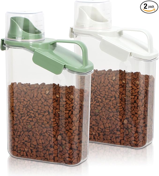 TBMax Rice Container Cereal Storage Container 2 Pack, Kitchen Pantry Dry Food Storage Holder with Easy-Pouring Spout & Handy Cup, Small Pet Dog Cat Food Dispenser for Daily Feeding