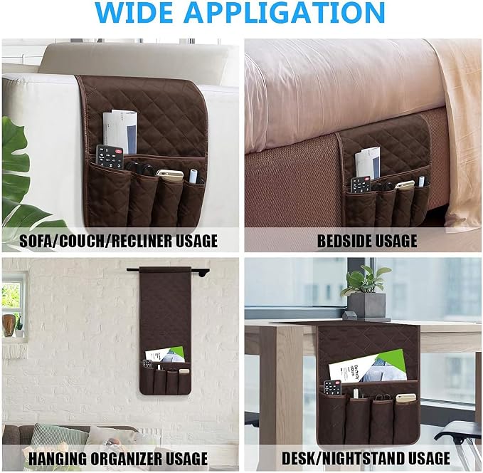 Sofa Armrest Organizer Non-Slip Arm Chair Bedside Caddy Storage Organizer for Recliner Couch with 5 Pockets for Cell Phone TV Remote Control Magazines(Coffee)