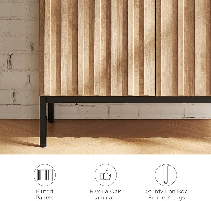 mopio Norwin Storage Cabinet, Sturdy Modern Rustic Industrial Buffet Sideboard, Fluted Accent Storage Cabinets, Credenza, Oak Wood TV Stand, Entertainment Center, Media Console, Living Room (Single)