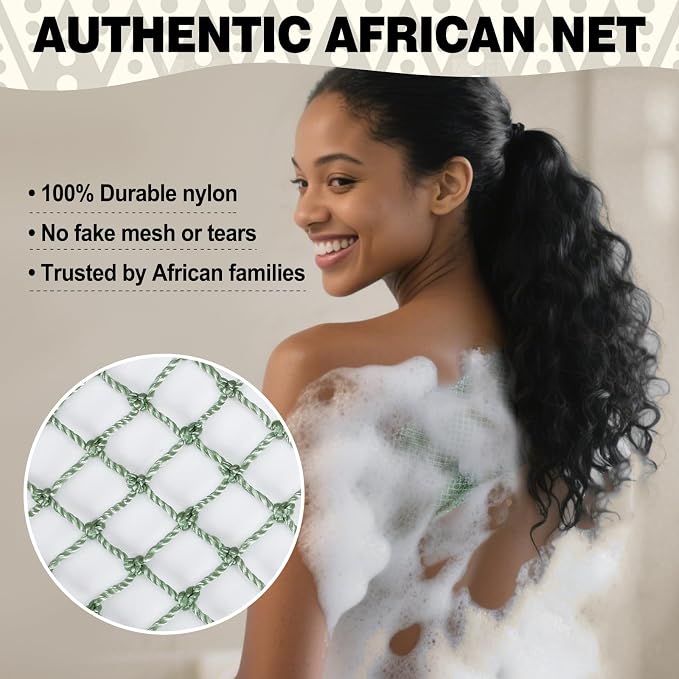 African Net Sponge Authentic-4 Packs African Exfoliating Net Sponge,Bath Sponges for Shower,42 inch Long for Normal to Sensitive Skin, for Daily use, Body Exfoliator Shower (Green,Pink,Blue,Grey)