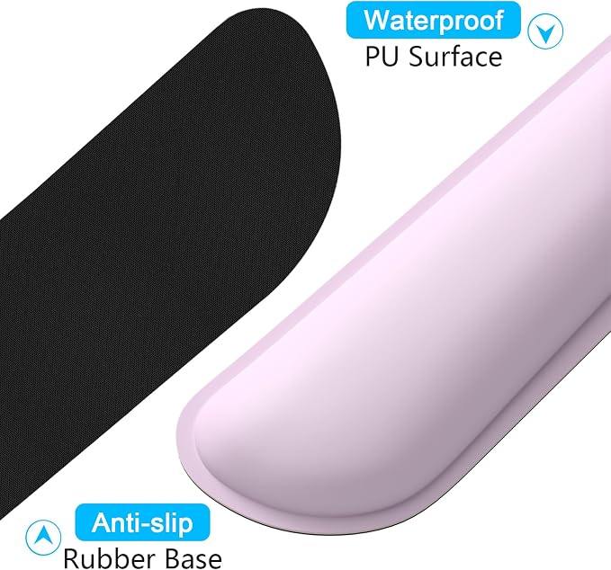 Dapesuom Keyboard Wrist Rest Set, Cute PU Leather Wrist Cushion for Computer Keyboard and Mousepad, Memory Foam Mouse Pad Rests Support with Non-Slip Base for Typing Pain Relief, Laptop, Queen Pink