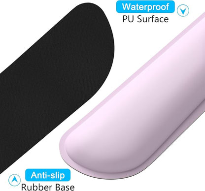 Dapesuom Keyboard Wrist Rest Set, Cute PU Leather Wrist Cushion for Computer Keyboard and Mousepad, Memory Foam Mouse Pad Rests Support with Non-Slip Base for Typing Pain Relief, Laptop, Queen Pink