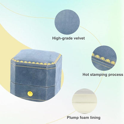 Jewelry Ring Box Small Travel Jewelry Box, Velvet Wedding Ring Box for Business, Engagement, Wedding, Bridesmaid and Holiday Events - Lake blue