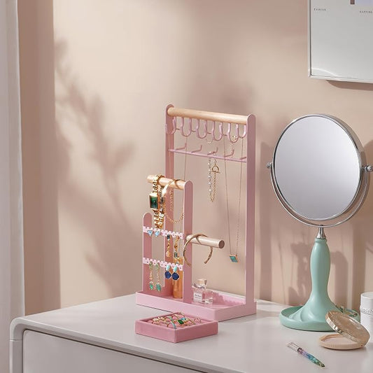ProCase Cute Jewelry Stand, Aesthetic Jewelry Organizer for Dresser Vanity, Jewelry Holder Display for Necklaces Earrings, Gifts for Teen Girls Women, Bedroom Dorm Decor -Large, Pink