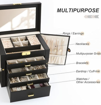 Large Jewelry Organizers and Storage, Jewelry Box for Women 5 Layers Jewelry Organizer, Large Jewelry Boxes & Organizers for Women, Black