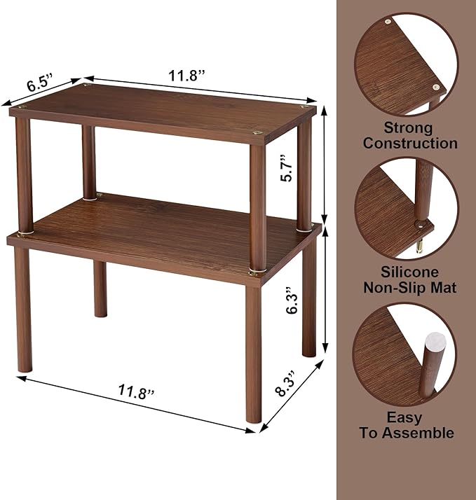 VERTORGAN Cabinet Organizer Shelf(Set of 2),Kitchen Counter Shelves,Bamboo Spice Rack Countertop and Cabinet,Stackable Expandable,Medium(Brown)
