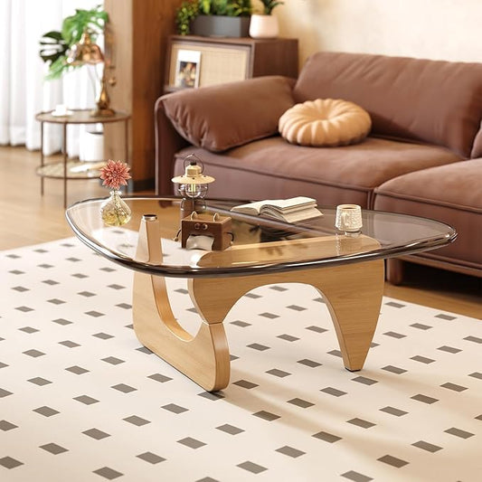 Coffee Table for Living Room Mid Century Modern Center Small Table with Glass Top and Wood, Original Transparent(36 Inch)