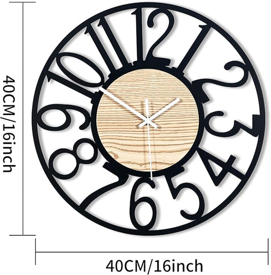 16inch/40cm Wall Clocks Battery Operated,Wall Clocks for Living Room Decor,Large Wall Clock for Classroom,Bathroom,Bedroom,Office (Wooden Arabic Numerals, 16 inches)