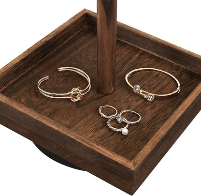 Ikee Design 2 Pcs Set Wooden Rotating Jewelry Display Stand Tower,Jewelry Organizer for Necklace and Bracelet,Rotating Necklace and Bracelet Holder Organizer,Jewelry Stand for Shows, Brown Color