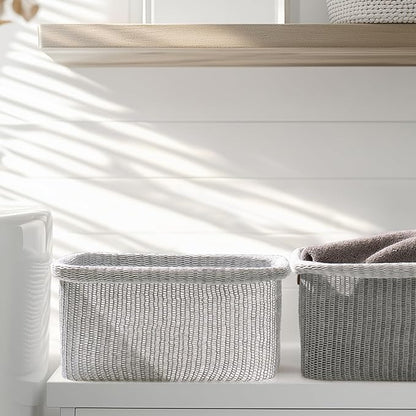 La Jolie Maison Blended Fabric Storage Baskets Set of 2, Rectangle Knitted Baskets for Organizing, Boho Decorative Baskets, Durable Finish, Grey