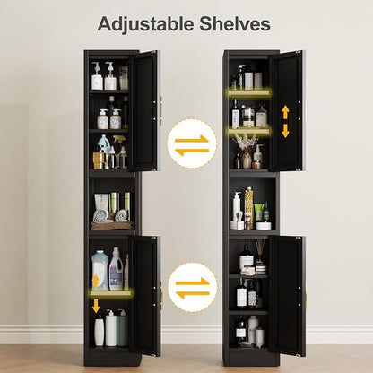 Ckzbx Tall Narrow Storage Cabinet 66.93" H Tall Bathroom Cabinets Metal Pantry Cabinet, 4 Adjustable Shelves for Kitchen, Home Office, Living Room, Dinning Room (12 inches Wide Black)