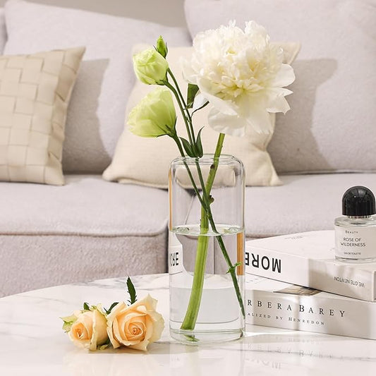 ComSaf Glass Flower Vase, 8 Inch Tall Bud Vases, Home Decor Vases for Centerpiece for Living Room and Bedroom, Decorative Vases for Wedding, Valentines' Day, Mother's Day (Clear)