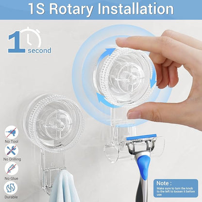LUXEAR Suction Cup Hook, 2Pack Shower Suction Hanger, 1 Single & 1 Razor Waterproof Shower Hook for Bathroom