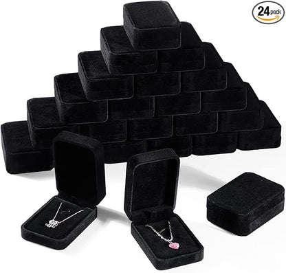 Inbagi 24 Pcs Necklace Pendant Box Velvet Jewelry Storage Display Case Ring Earring Pendant Jewelry Boxes Pearl Necklace Holder Gift Boxes for Christmas Wedding Engagement Birthday Anniversary(Black)
