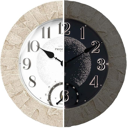 Presentime & Co 14" Illuminated in/Outdoor Clock with Smart Sensor and Night Light, Waterproof, Large Wall Clock with Thermometer & Hygrometer, for Garden and Patio - Coastal Sandstone Finish.