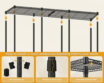 ULIFHOME E14C Heavy Duty Closet Organizer System，Freestanding Clothing Racks for Hanging Clothes，Adjustable Garment Rack 58" W × 16" D × 77" H Hold 860 lbs，Black Rack with Black Dustproof Cover