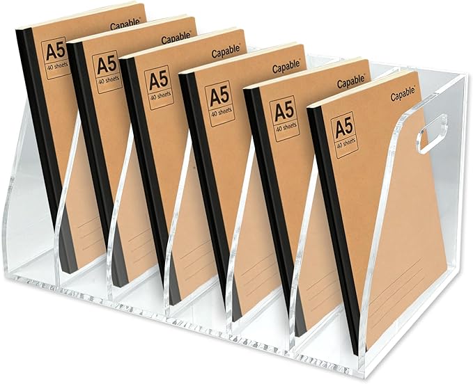 6-Tier Clear Acrylic File Holder, Vertical Document Organizer for Magazines, Binders, Notebooks & Envelopes - Multi-Purpose Desk Storage for Home Office（B5,6 Sections）